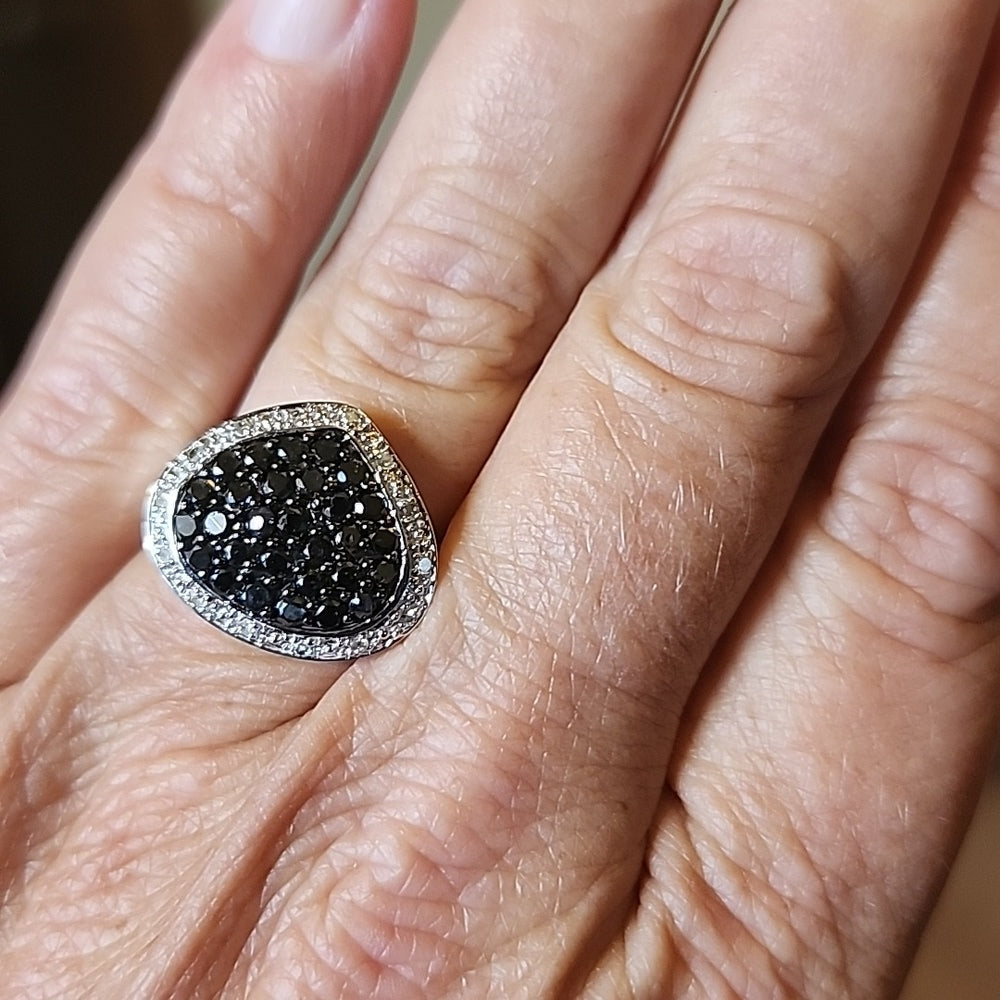 10k karat white gold black and clear diamond ring size 6 retails for ove…
