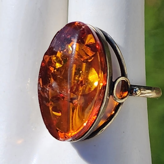 Sterling silver baltic amber ring size 6.5 Finland Sweden Maker's Mark S…