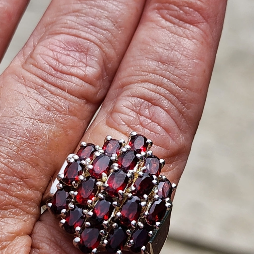 Sterling silver chunky ring size 10 unisex ruby red garnets? Fine jewelry