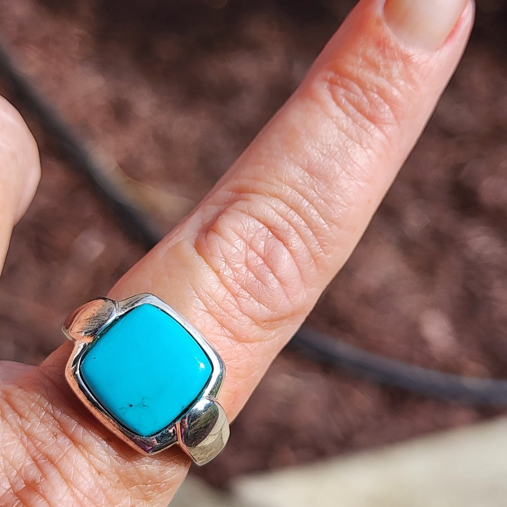 Sterling silver ring with blue turquoise stone  sz9.5 unisex men women jewelry