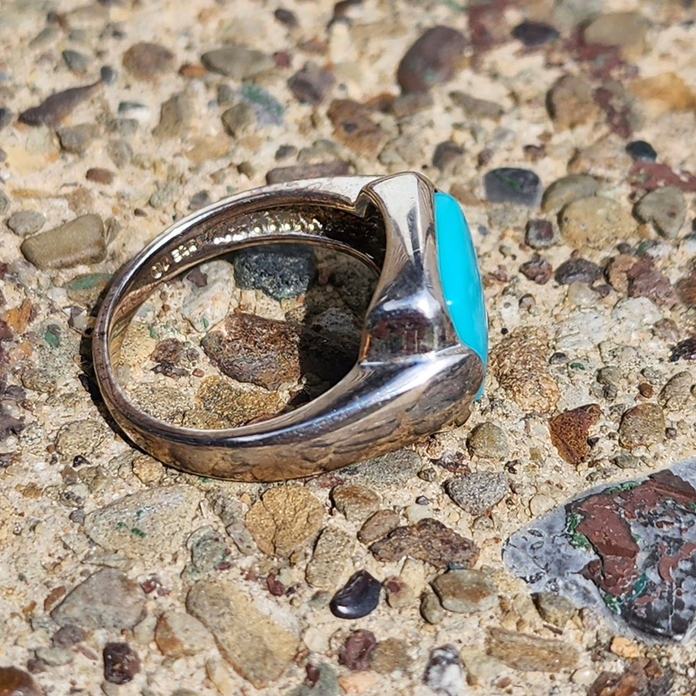 Sterling silver ring with blue turquoise stone  sz9.5 unisex men women jewelry
