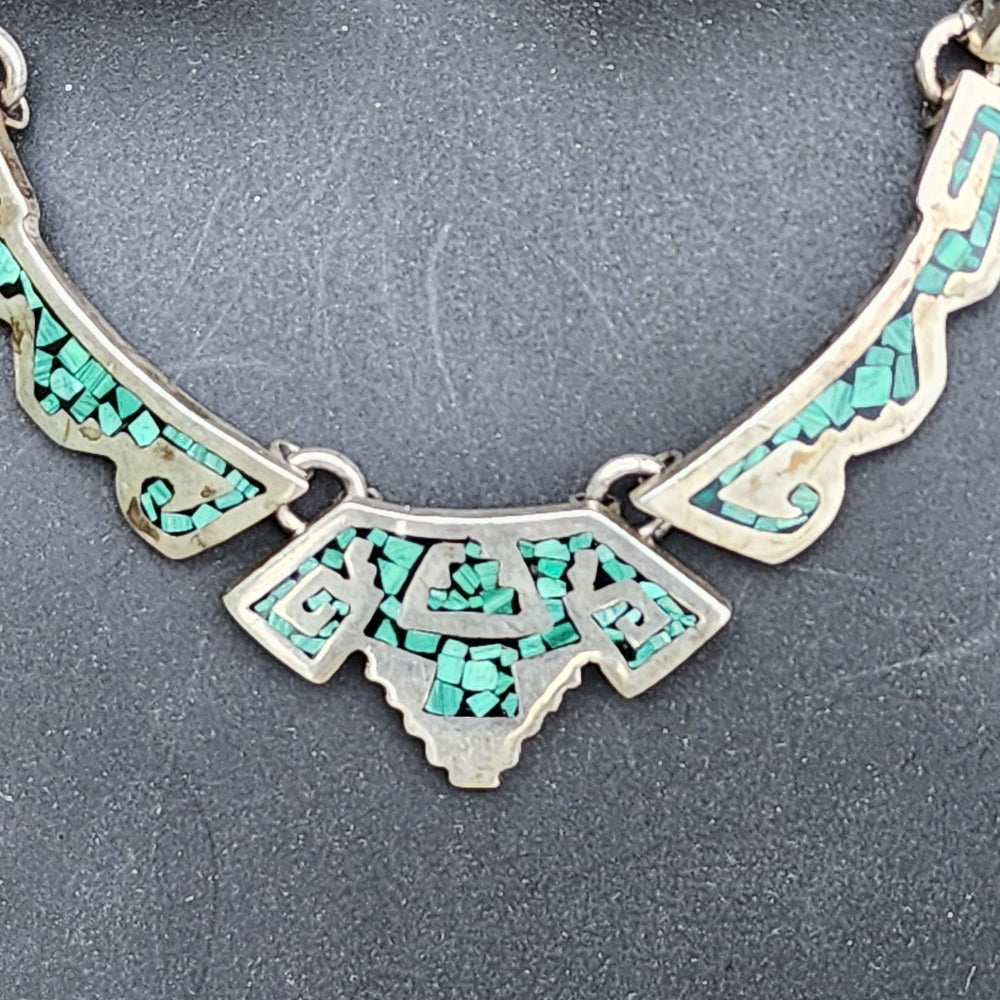 Vintage Taxco Mexico Sterling Silver Crushed turquoise inlay Necklace jewelry