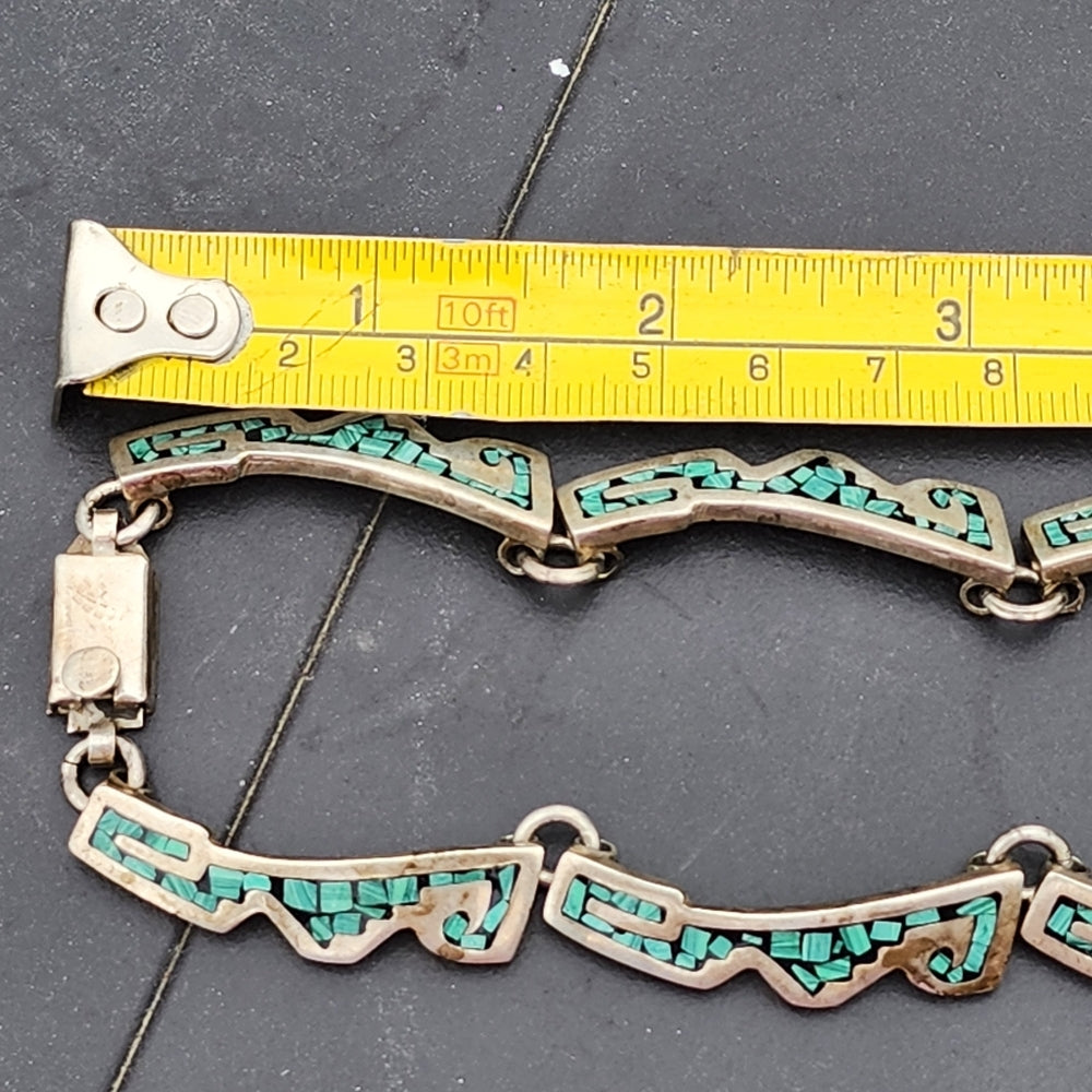 Vintage Taxco Mexico Sterling Silver Crushed turquoise inlay Necklace jewelry