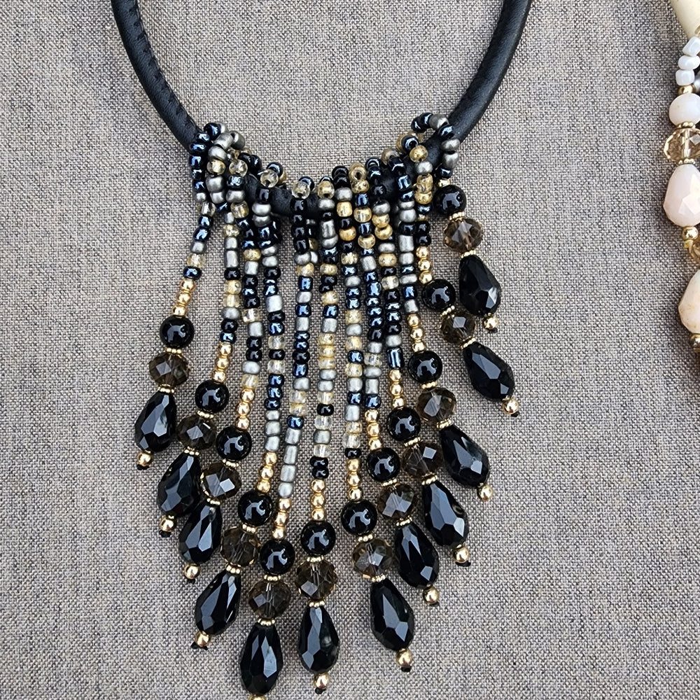 Bundle lot jewelry 2 fairy beaded drop bib necklace fashion jewelry black white