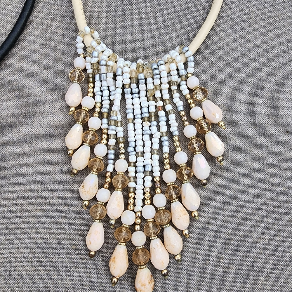 Bundle lot jewelry 2 fairy beaded drop bib necklace fashion jewelry black white
