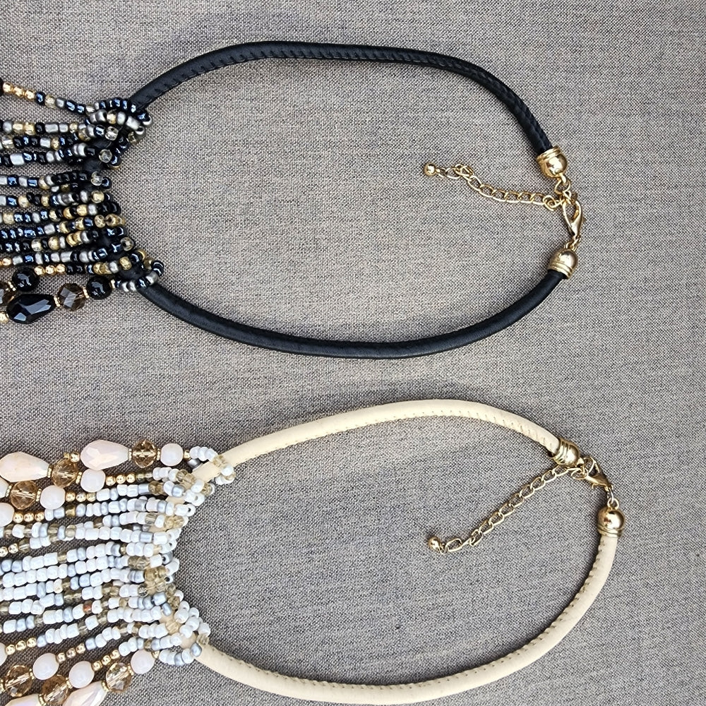 Bundle lot jewelry 2 fairy beaded drop bib necklace fashion jewelry black white