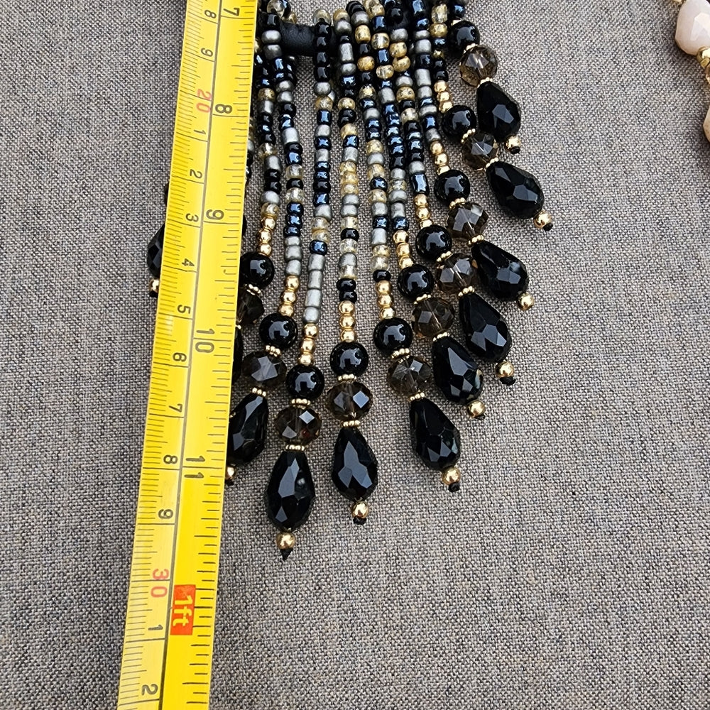 Bundle lot jewelry 2 fairy beaded drop bib necklace fashion jewelry black white
