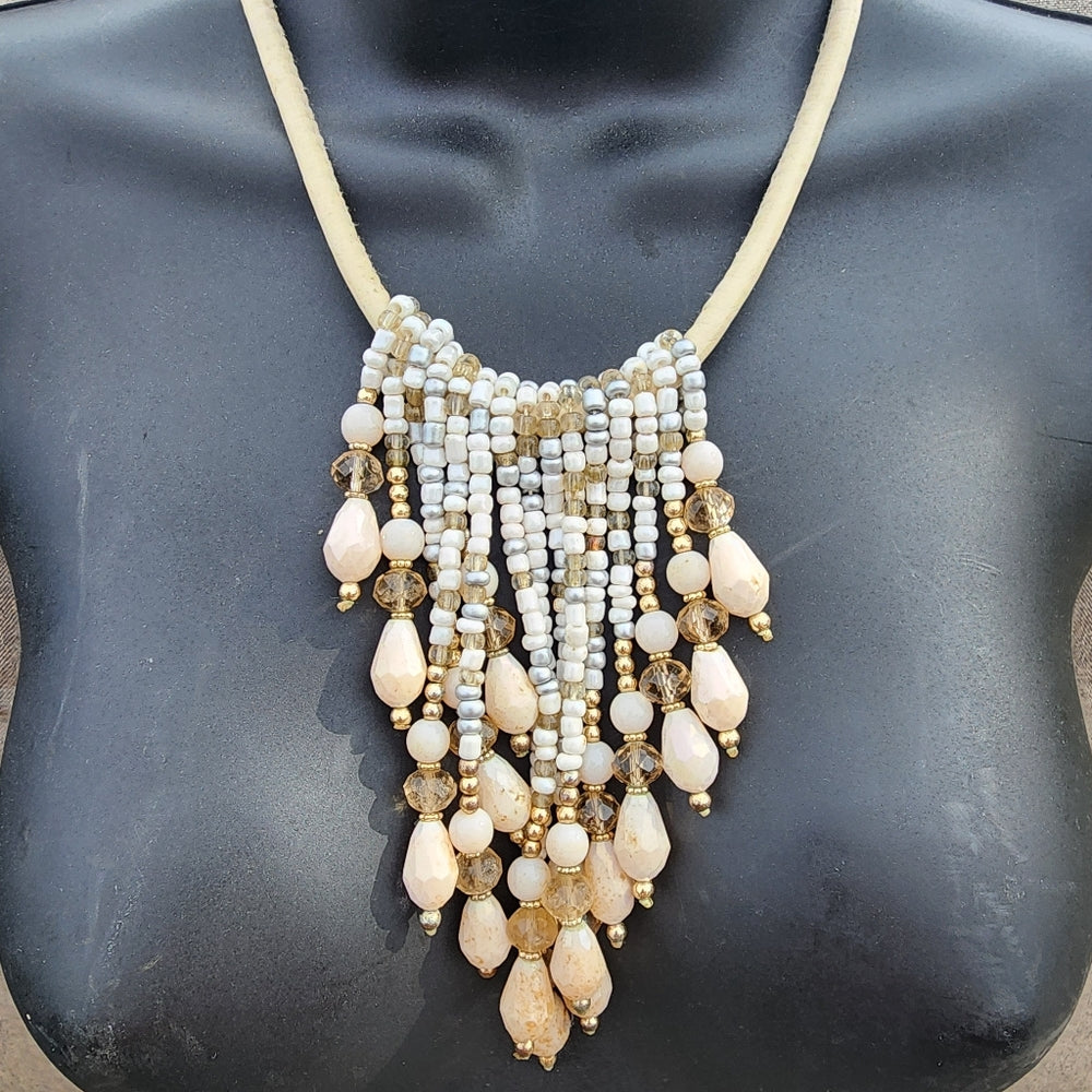 Bundle lot jewelry 2 fairy beaded drop bib necklace fashion jewelry black white