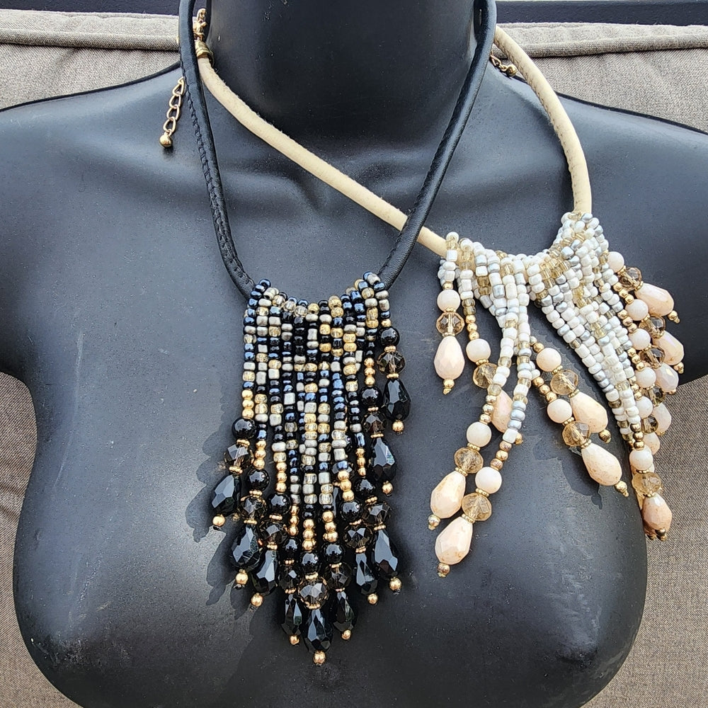 Bundle lot jewelry 2 fairy beaded drop bib necklace fashion jewelry black white