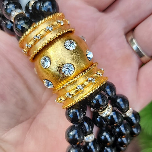5 strand Black Onyx rhinestone fashion statement jewelry Necklace