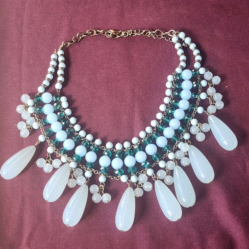 Bundle lot 3 bib tear drop dangle Necklaces blue green fashion costume jewelry