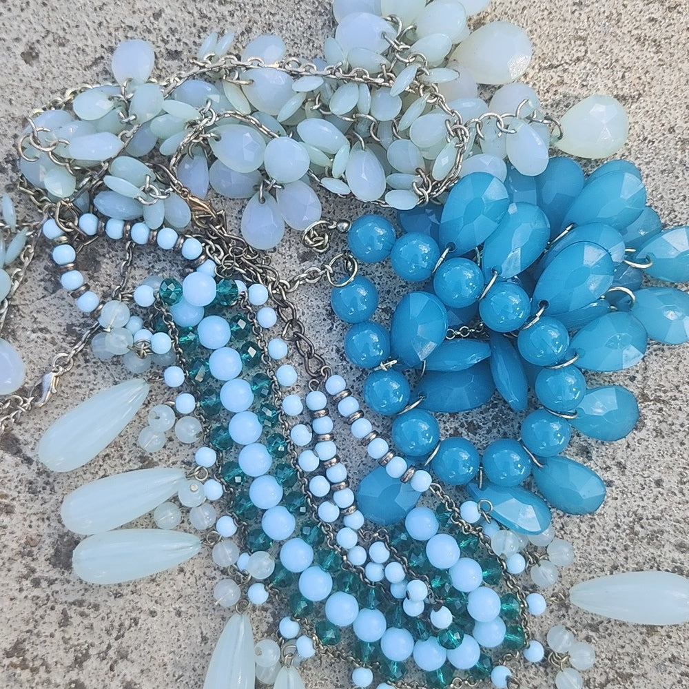 Bundle lot 3 bib tear drop dangle Necklaces blue green fashion costume jewelry