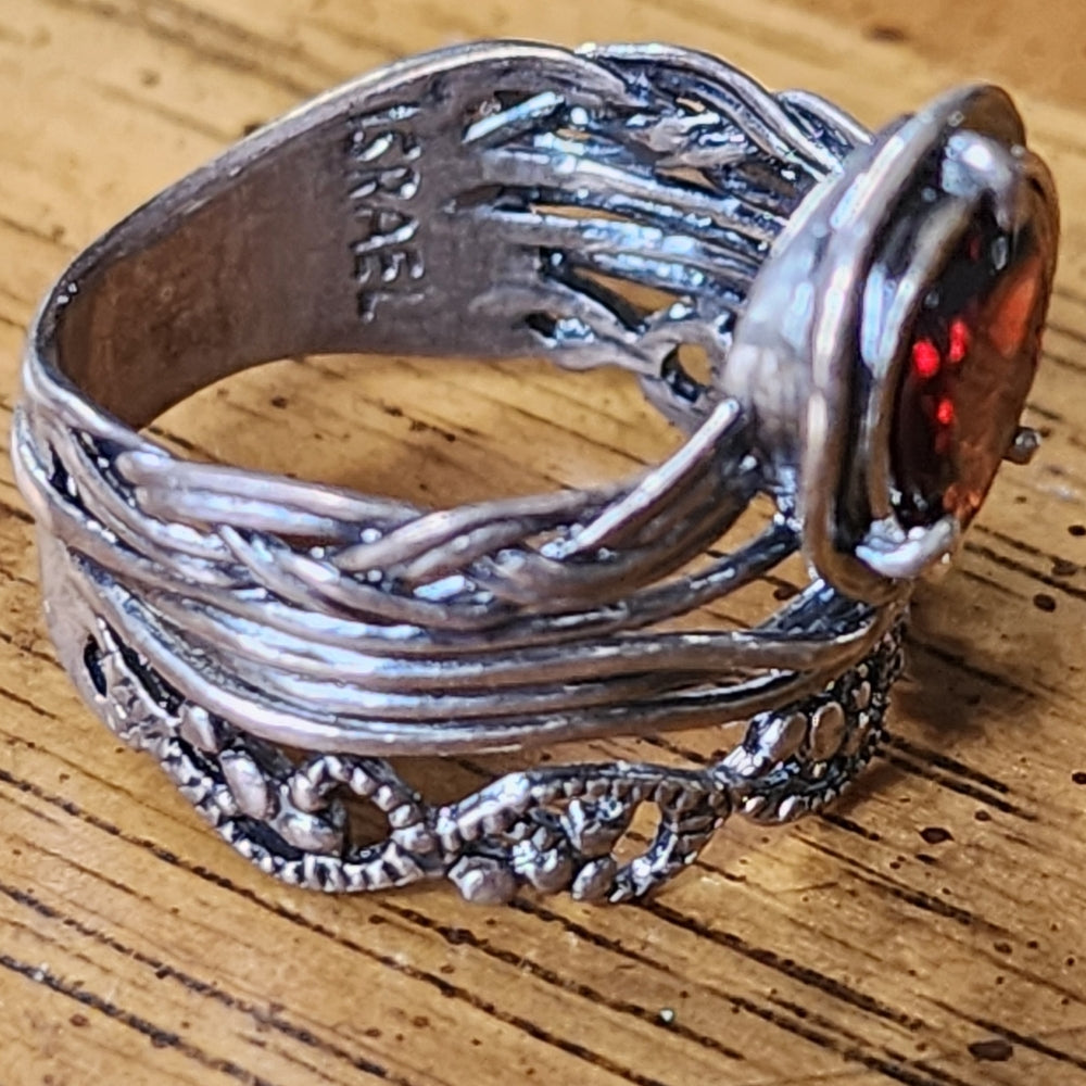 PZ israel Sterling silver red Garnet layered look ring size 10 fine jewelry