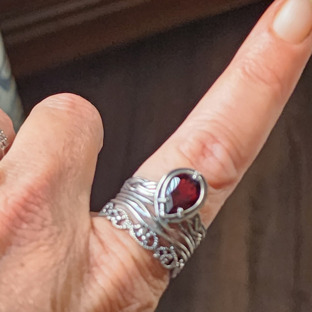 PZ israel Sterling silver red Garnet layered look ring size 10 fine jewelry