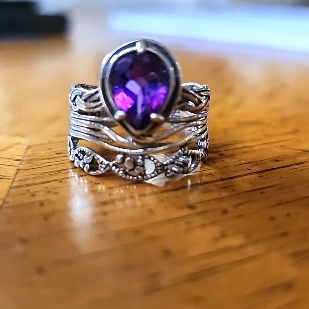PZ israel Sterling silver amethyst layered look ring size 10 fine jewe…