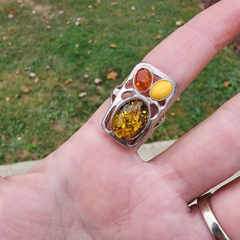 Vintage sterling silver amber ring size 8.75 fine jewelry fashion