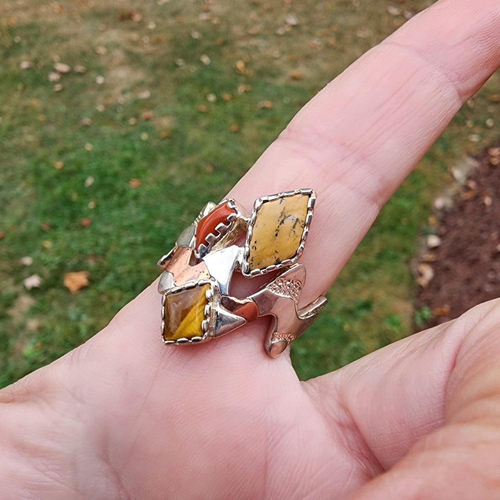 Carolyn Pollack Relios zig zag multi gemstone ring sz 10 sterling silver copper