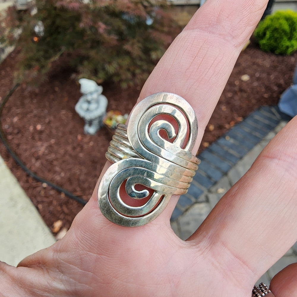 Mexico Sterling Silver mid-century modern ring size 10 unisex fine Jewelry