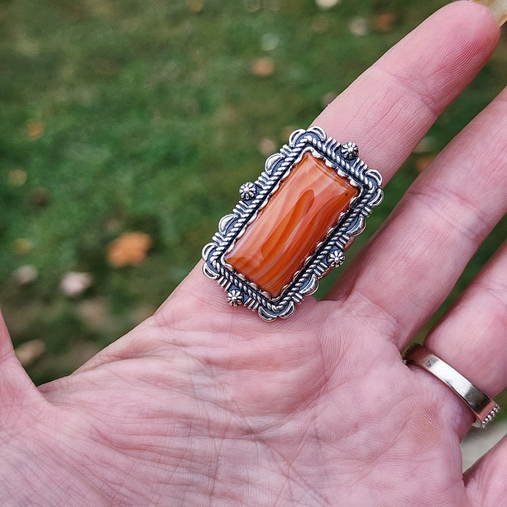 Relios Carolyn Pollack Sterling silver ring with orange Spiny oyster sz 9