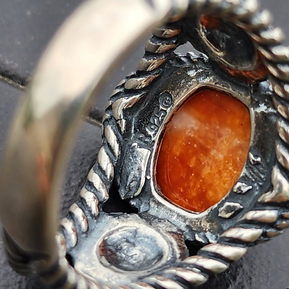 Relios Carolyn Pollack Sterling silver ring with orange Spiny oyster sz 9
