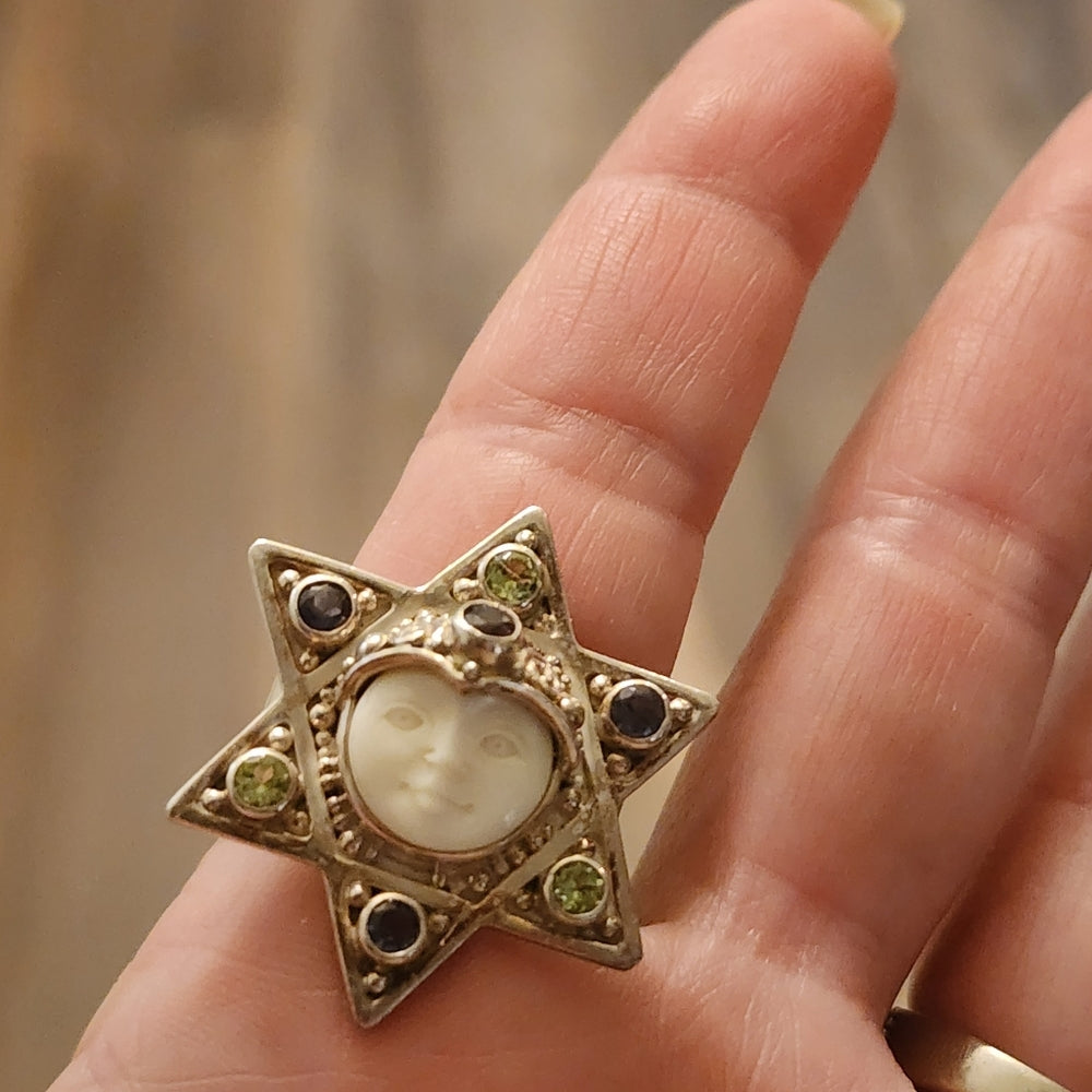 Sterling Silver Sajen Star Goddess Ring w multi gemstones size 10 Fine Jewelry