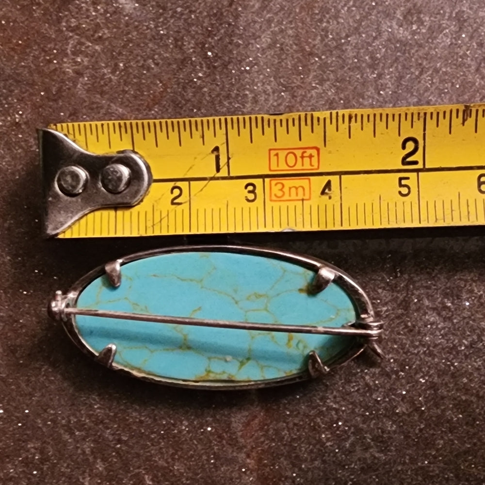 Sterling silver Art Nouveau lady style brooch scarf pin marcasite turquoise
