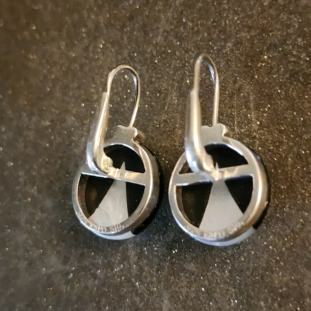Sterling Silver Black Onyx & Mother Of Pearl post Earrings Espo Sig jewelry