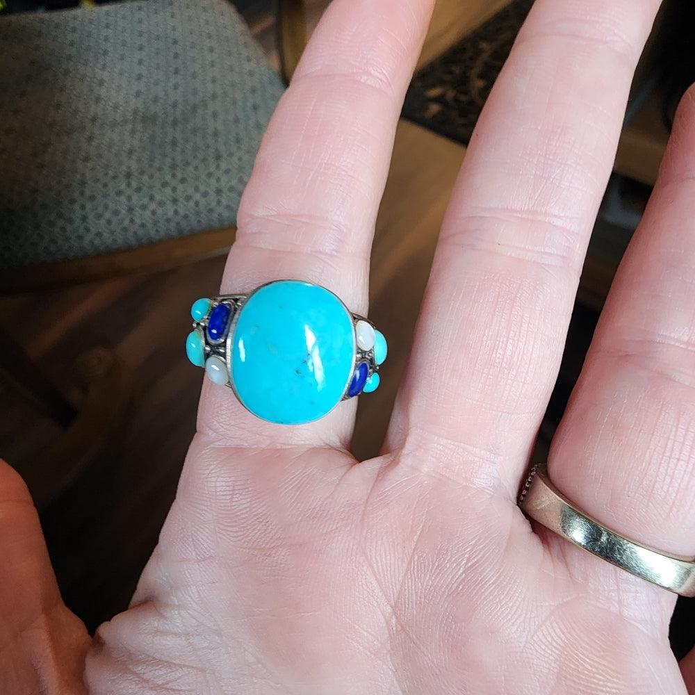 Sterling Silver Turquoise Lapis MOP  ring size 9.5 unisex Jewelry wedding