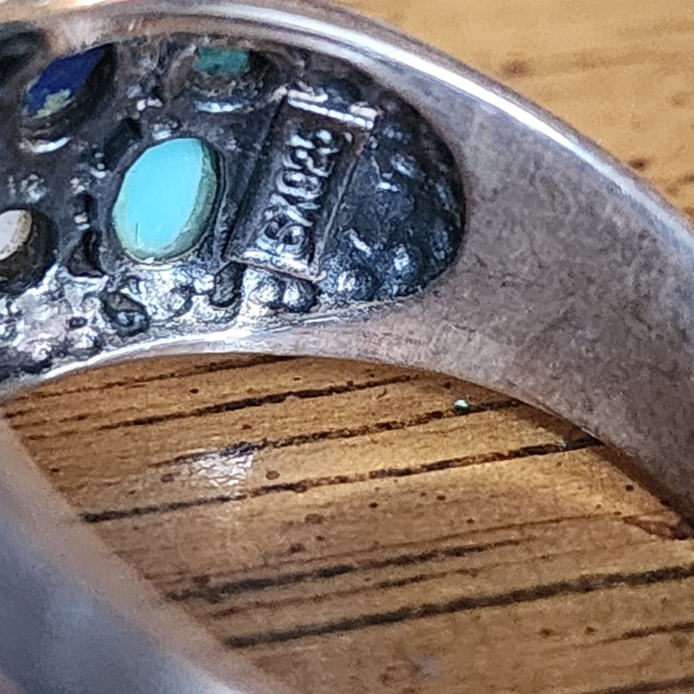 Sterling Silver Turquoise Lapis MOP  ring size 9.5 unisex Jewelry wedding