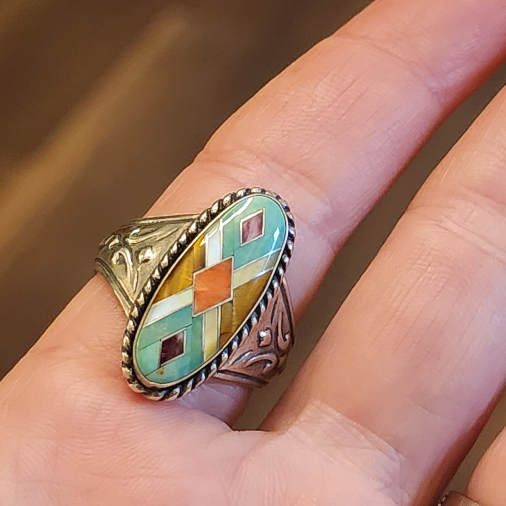 Carolyn Pollack Relios Sterling silver jewelry  ring size 10 inlay turqu…