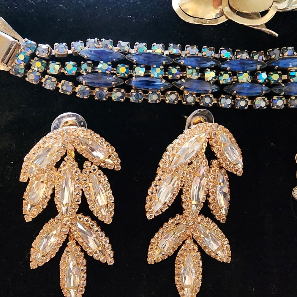 Fashion rhinestone costume jewelry 4pc lot earings bracelets brooch