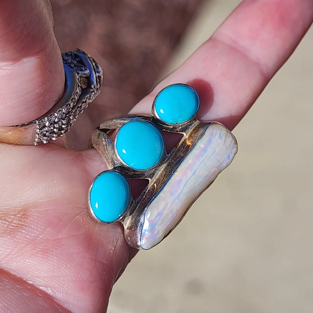 Jay King Desert Rose Turquoise MOP ring size 6 Southwest jewelry designer