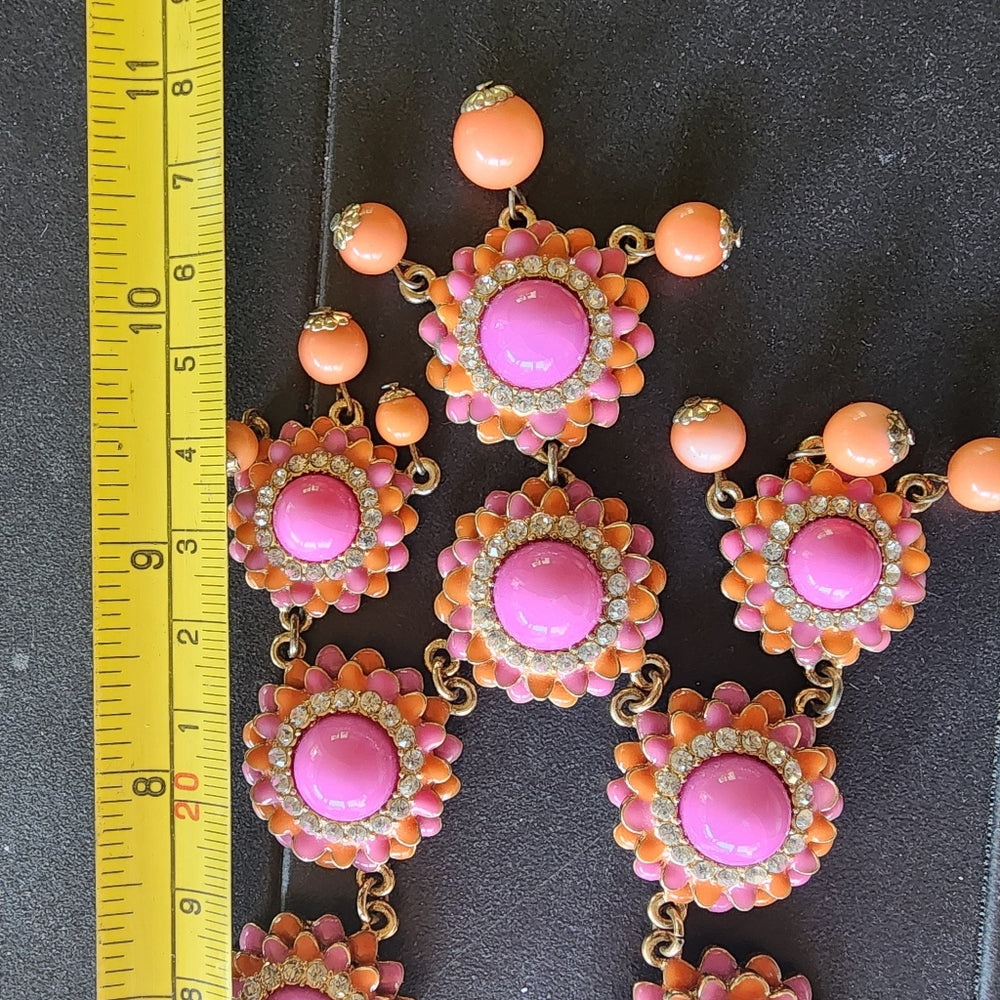 Fashion Costume Jewelry  pink orange & rhinestone Necklace Gold tone Barbie core