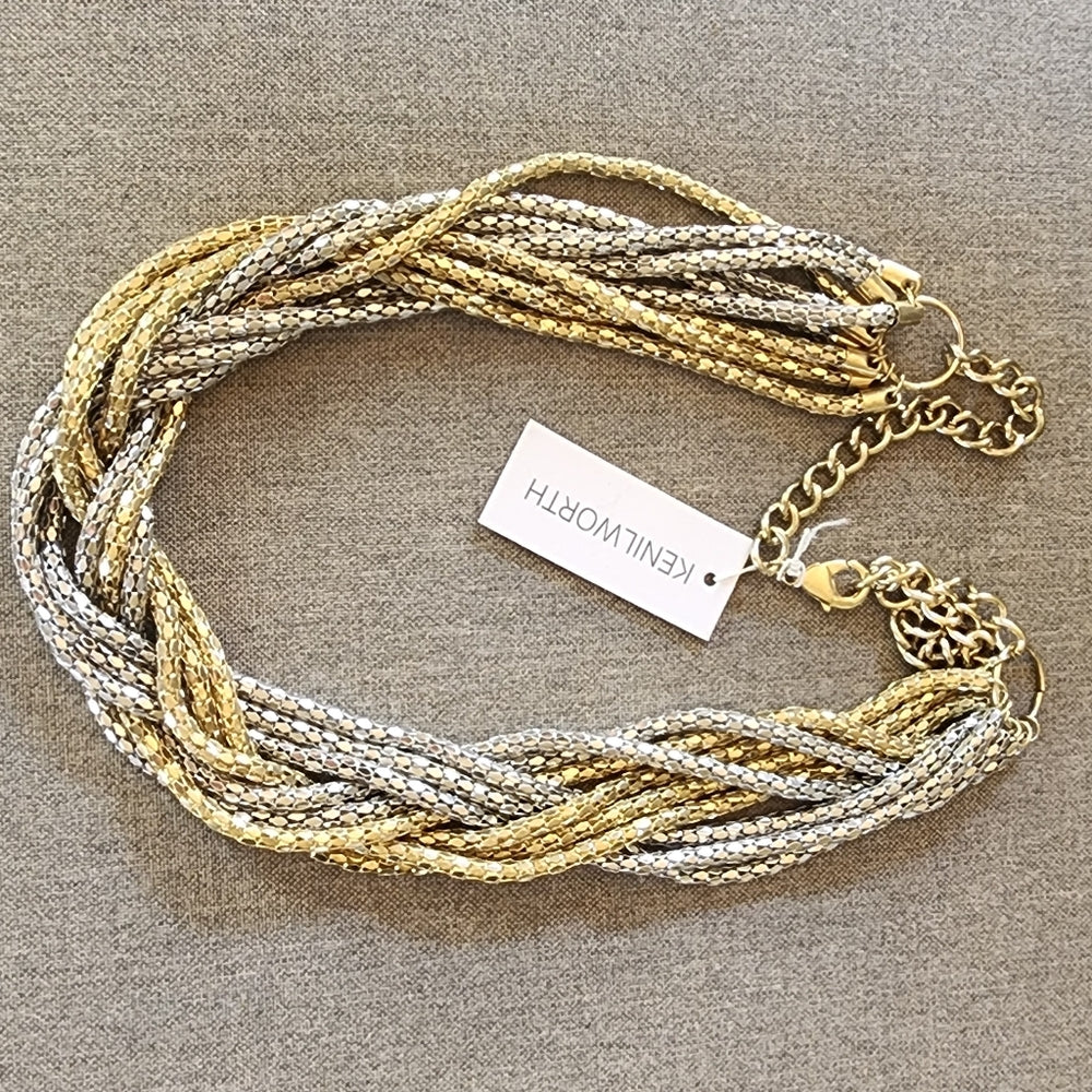 Designer Silver & Gold Tone Multi Strand Snake Chain Mesh Kenilworth Necklace