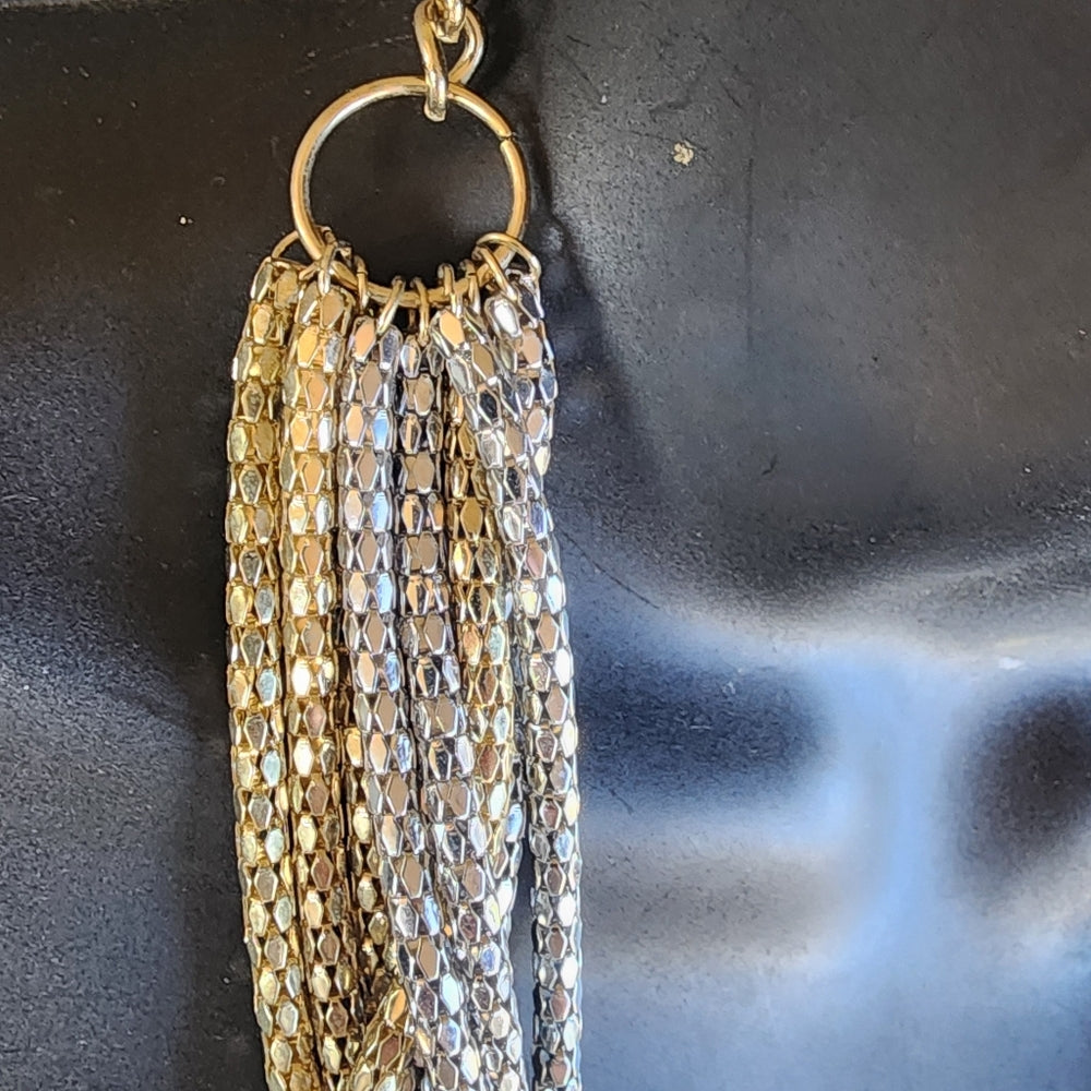 Designer Silver & Gold Tone Multi Strand Snake Chain Mesh Kenilworth Necklace