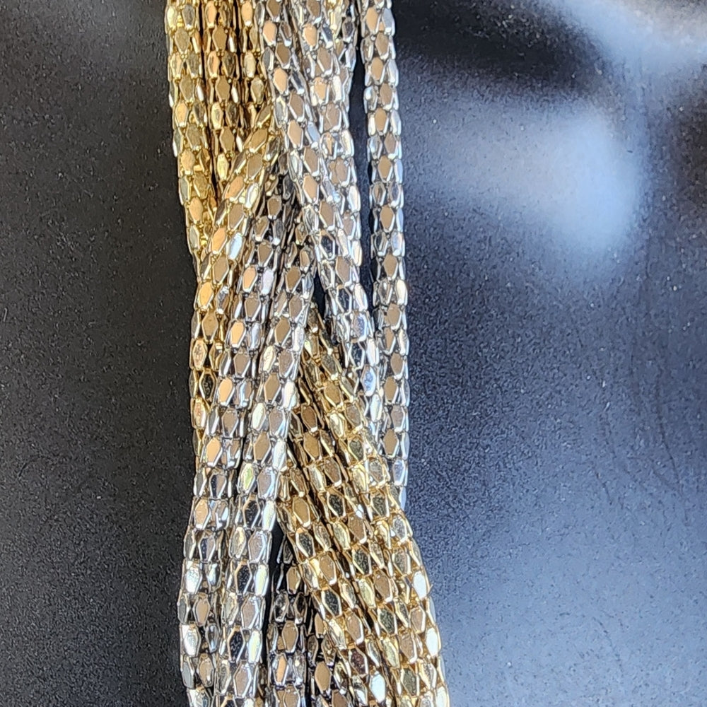 Designer Silver & Gold Tone Multi Strand Snake Chain Mesh Kenilworth Necklace