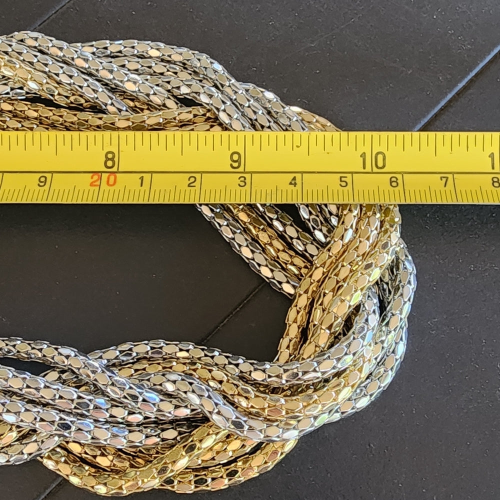 Designer Silver & Gold Tone Multi Strand Snake Chain Mesh Kenilworth Necklace