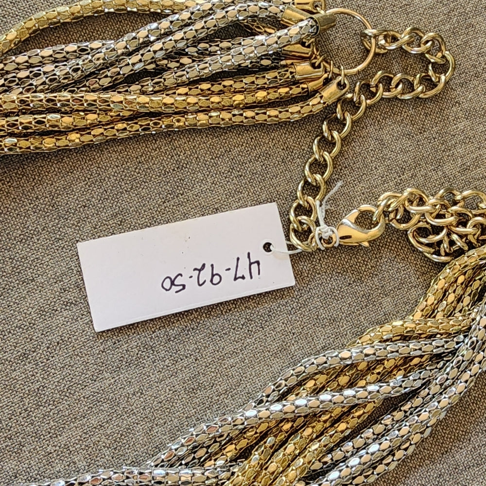 Designer Silver & Gold Tone Multi Strand Snake Chain Mesh Kenilworth Necklace