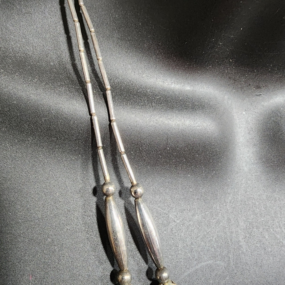 Native American liquid Sterling Silver 2 layer multi strand turquoise necklace