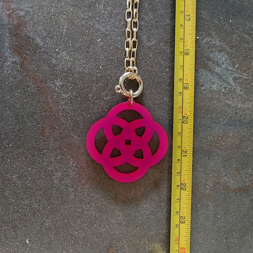 Statement necklace Hot Pink Resin Clover long necklace pendant zenzii Jewelry