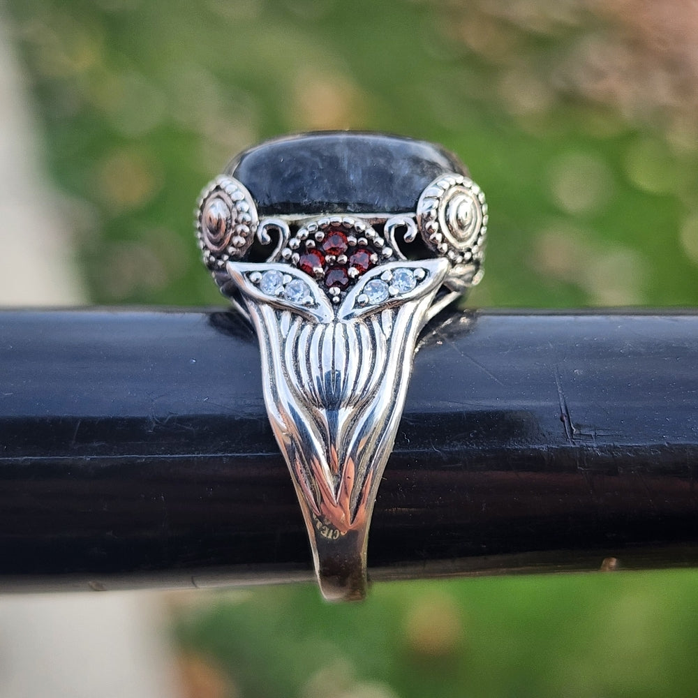 Vintage Sterling Silver Designer JOY Jewelers diamond ruby ring sz 8 jewelry