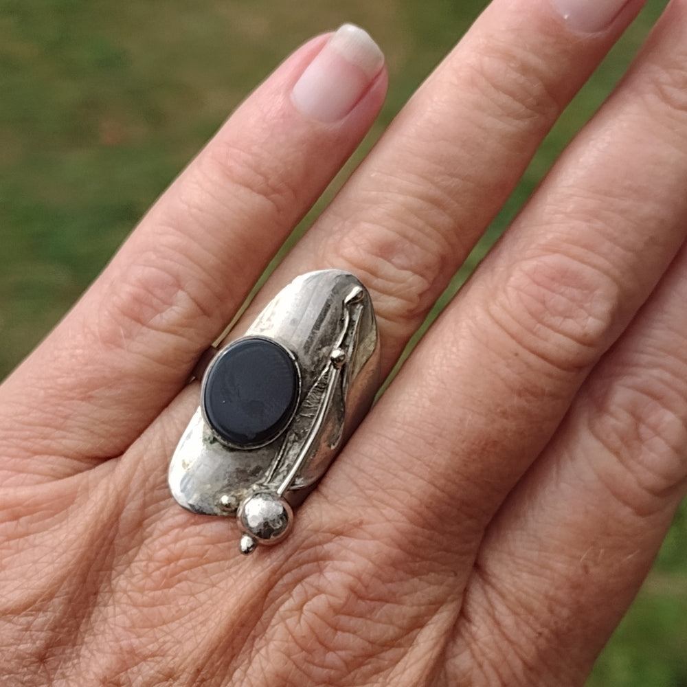 High-end artist signed Avi Soffer sterling silver ring size 7 modernist