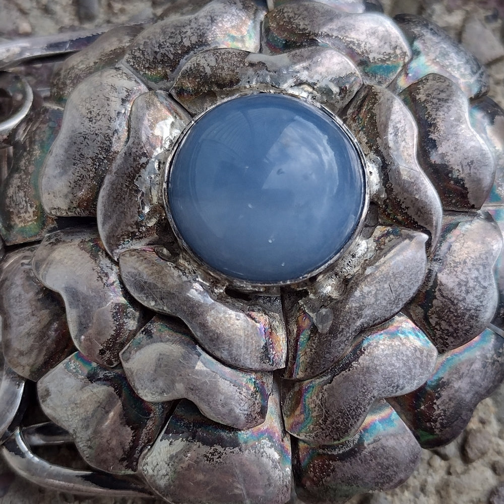 Pat Areias vintage sterling silver Flower Belt buckle rare Fine designer jewelry