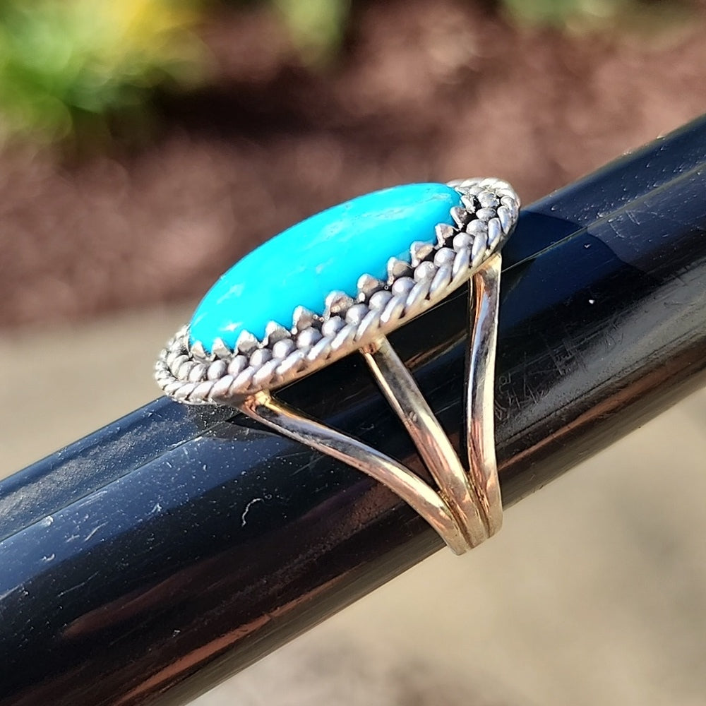 Native American sterling silver blue turquoise ring size 9 Fine Jewelry