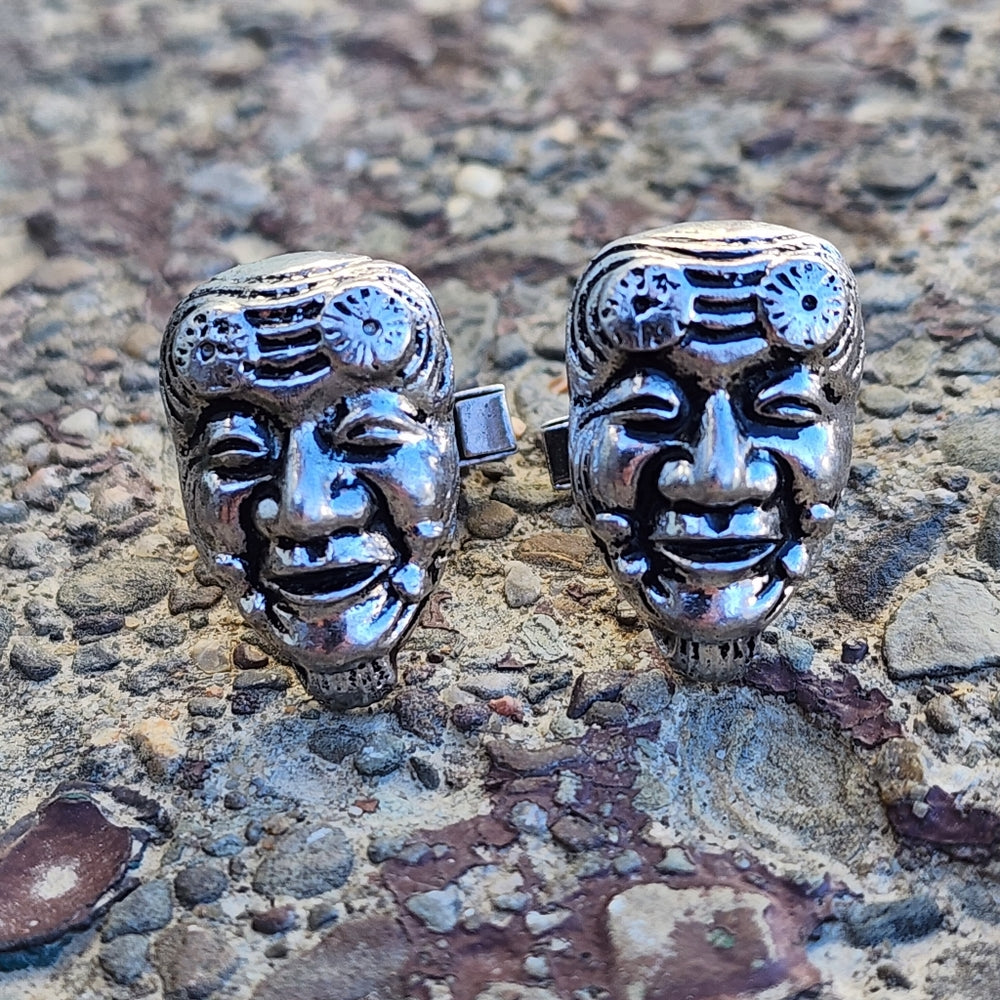 Vintage sterling silver figural face Mens cufflinks whimsical jewelry