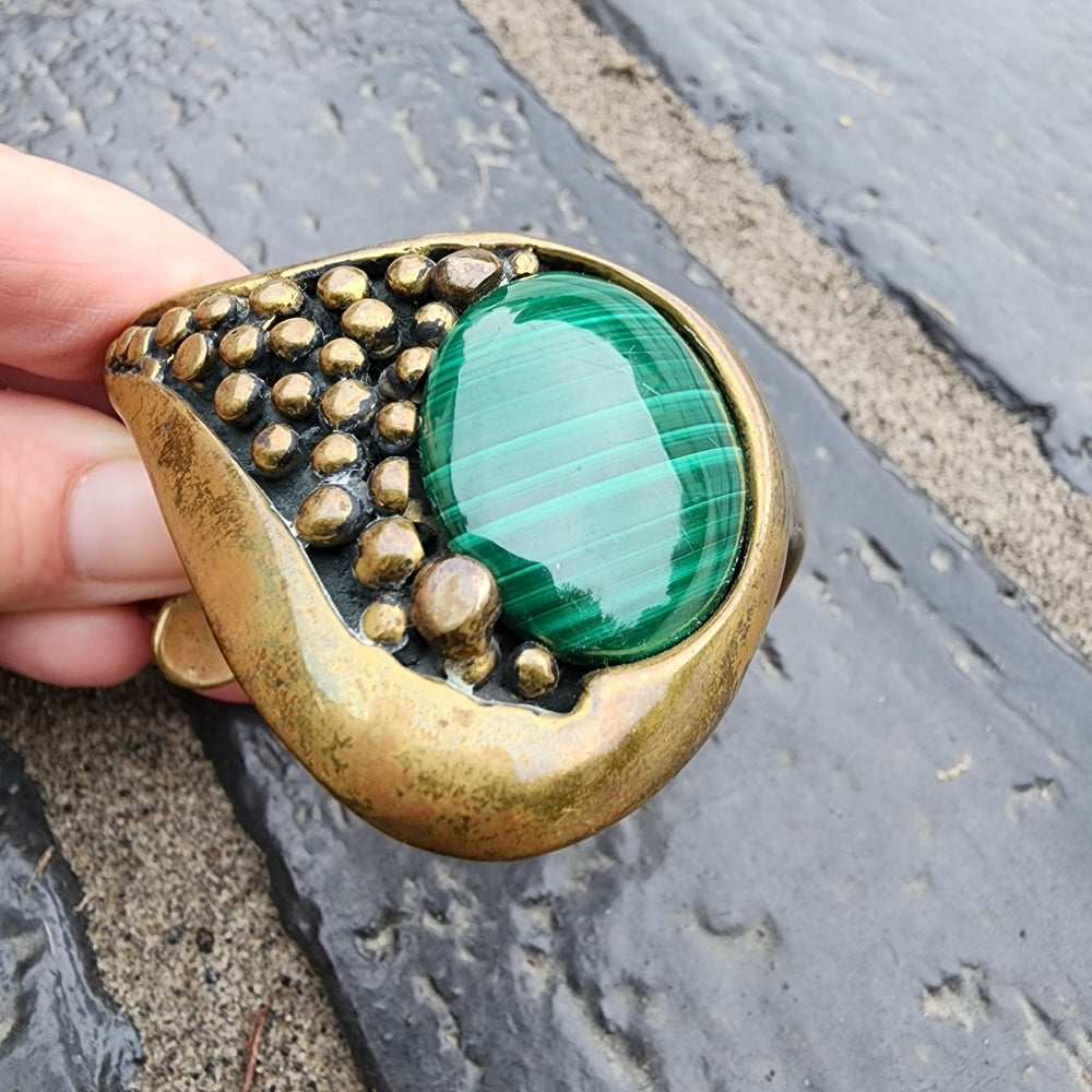 Rare Stephen Dweck modernist abstract malachite bronze cuff bracelet Designer