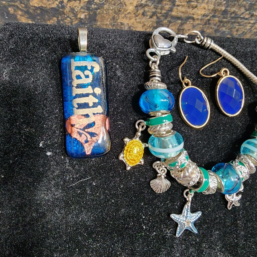 SALE Spring into summer jewelry lot faith pendant charm bracelet seahorse pin…