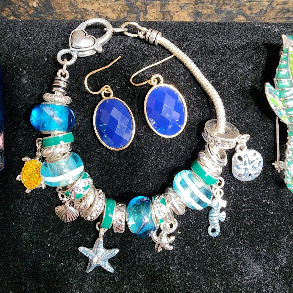 SALE Spring into summer jewelry lot faith pendant charm bracelet seahorse pin…
