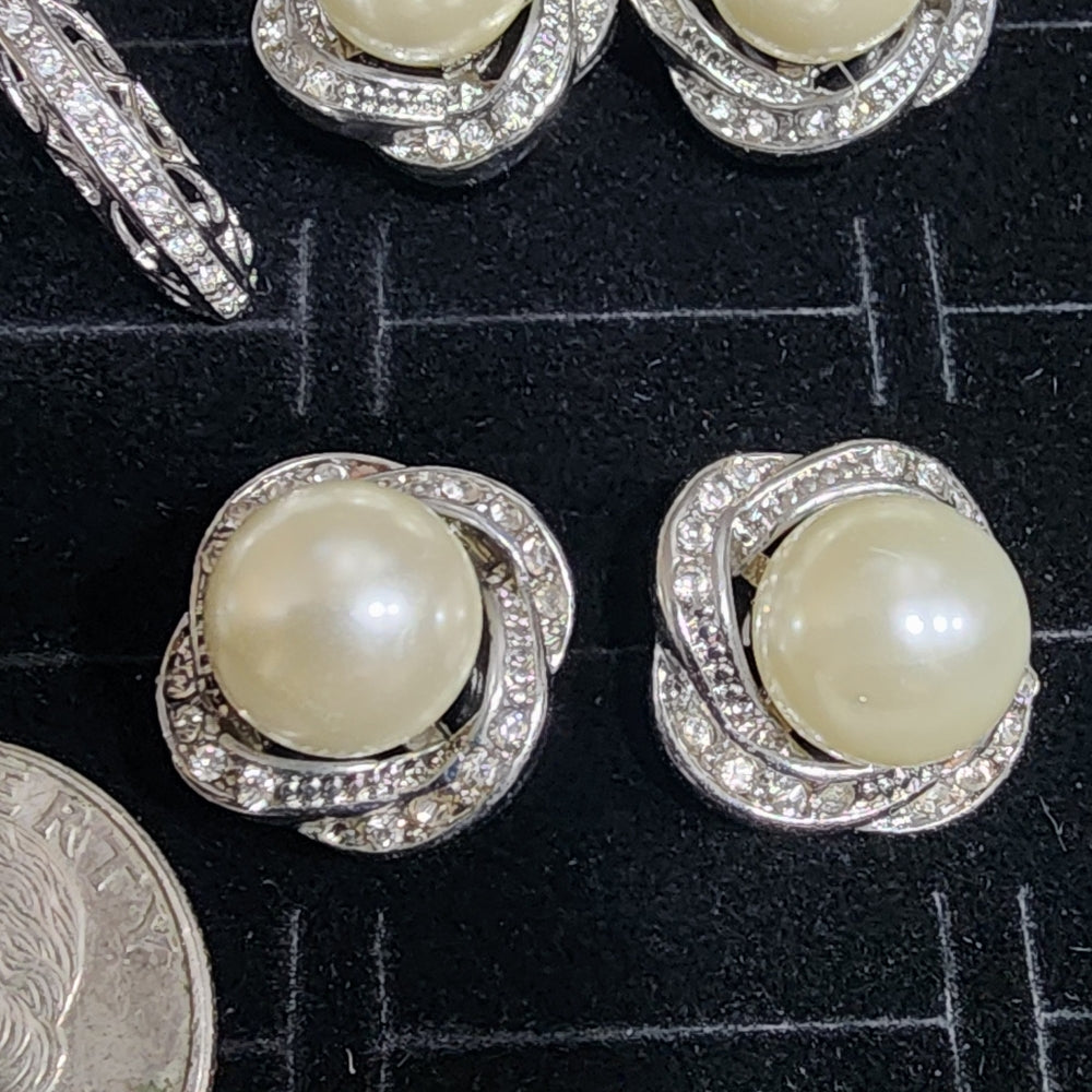 SALE Costume fashion jewelry bundle lot Pierced earrings rhinestone faux pearl
