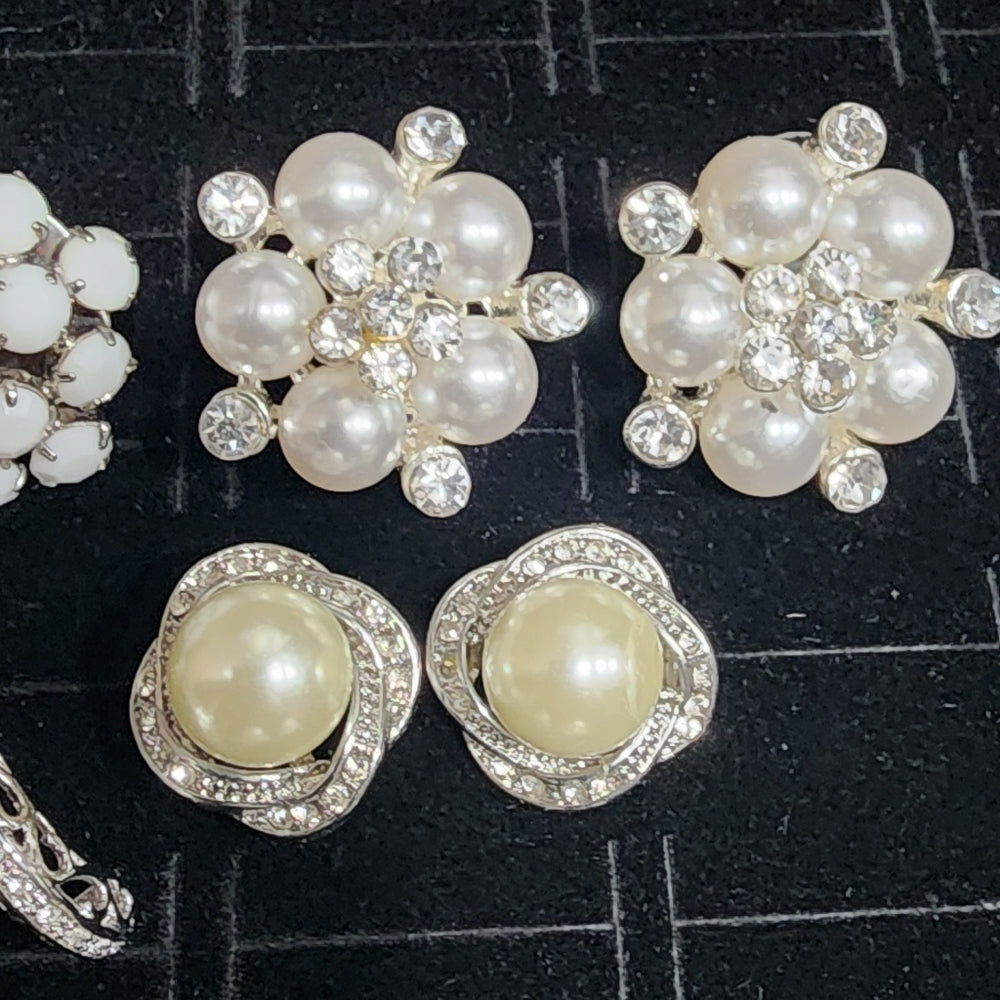 SALE Costume fashion jewelry bundle lot Pierced earrings rhinestone faux pearl